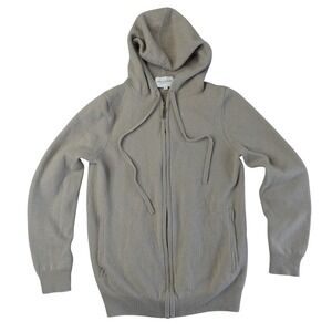 Eric Bompard Hoodie Womens M Taupe Cashmere Full Zip Sweater Elbow Patch Jacket